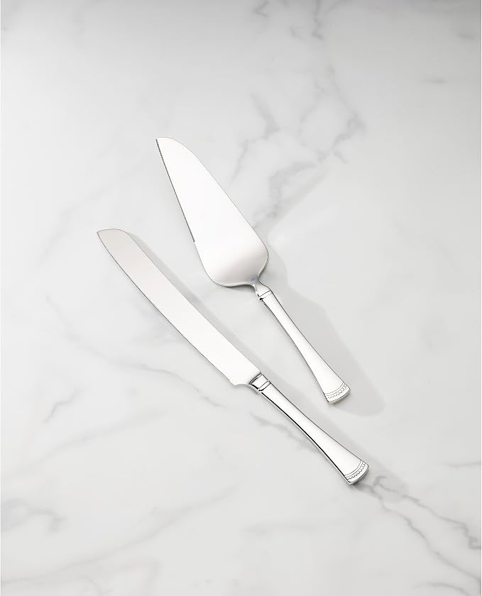 Lenox Portola Silverware Cake Knife & Server Dessert Set, 2-Piece, Flatware | 18/10 stainless steel, mirror finish | dishwasher safe | includes cake server and cake knife, wedding cake cutting set