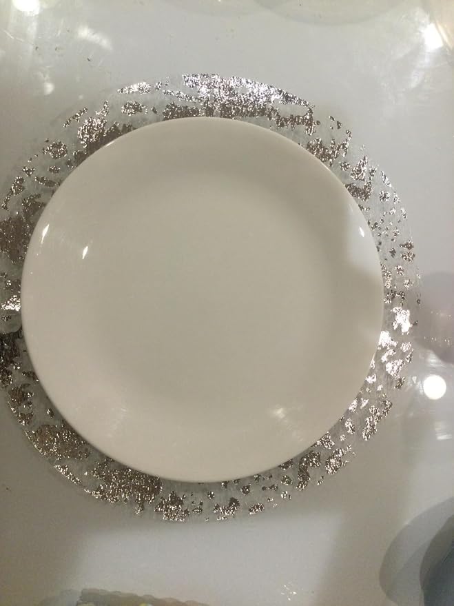 Disposable Silver Placemats Set of 100 Metallic Thin Round 13 Inch Silver Doilies Mesh Pressed Fall Table Placemates 100 Pack Charger Plates for Wedding, Birthday Party