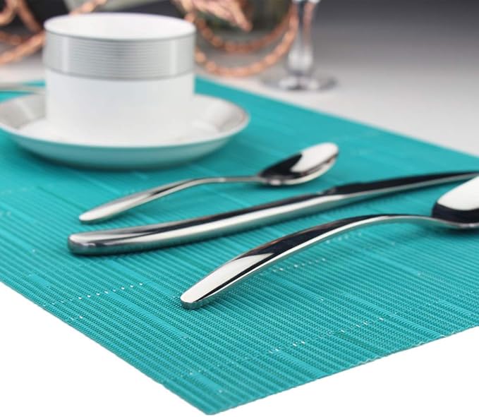 Vinyl Placemats,Washable Table Mats Easy to Clean Woven Placemats for Dining Table Set of 4 (Cyan Blue)