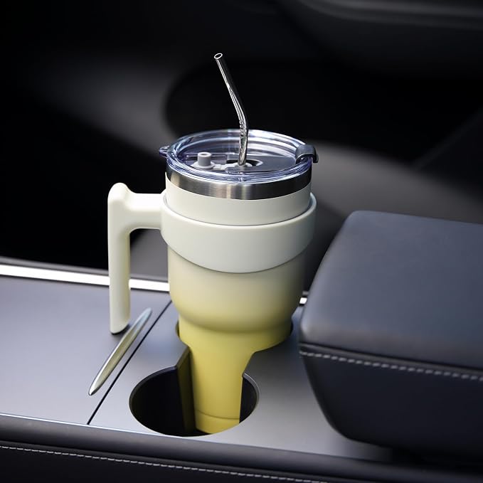 BJPKPK 20 oz Tumbler with Handle & Straw, Insulated Stainless Steel Mug | Double Wall Vacuum, Keeps Hot/Cold, Thermal Cup, BPA Free, Dishwasher Safe, Cupholder Fit, Coffee & Travel, Lavender Green