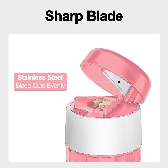 DUBSTAR 3-in-1 Pill Crusher Fine Powder Pill Grinder Pill Cutter Pale Pink | Pill Crushers for Elderly and Pet with Pill Storage and Brush, Pill Splitter for Small or Large Pills