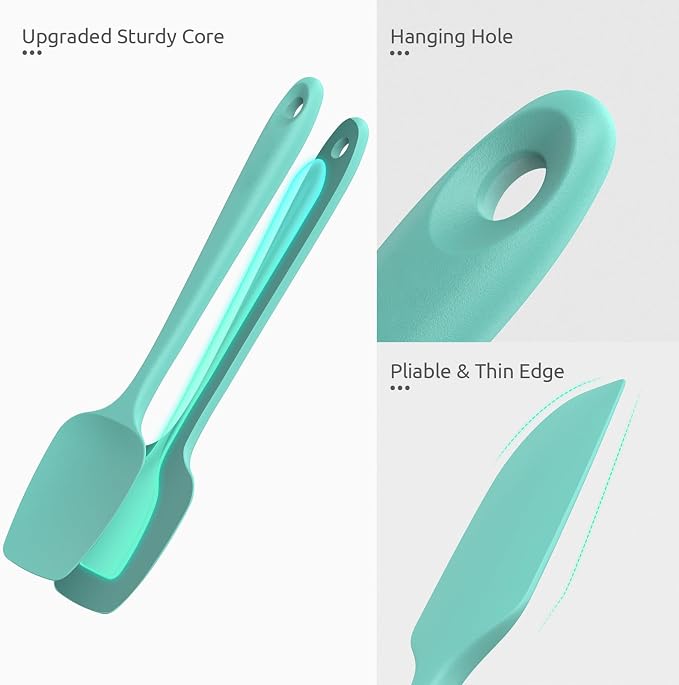 U-Taste Silicone Spatula Set with 600 Degrees Fahrenheit Heat Resistant (Teal/Aqua Sky) | Food Grade Hot-Proof Seamless Rubber Scraper, Kitchen Flexible Silicon Cooking Utensil Set, Diswasher Safe Baking Supplies