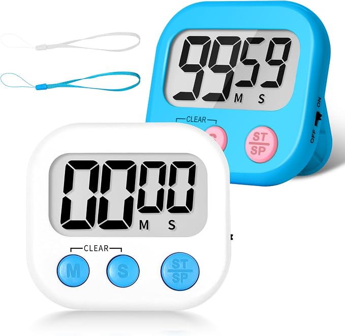 ZILLEEN Classroom Timer for Kids Teachers 2 Pack Digital Timers Blue White | Strong Magnetic, Large Screen, Big Button, Teacher Classroom Must Haves Kitchen Timers for Cooking Egg Exercise Study