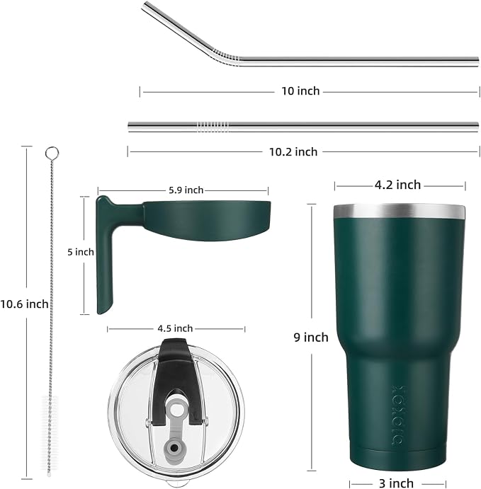 BJPKPK 40 oz Tumbler with Handle & Straw, Insulated Stainless Steel Mug | Double Wall Vacuum, Keeps Hot/Cold, Thermal Cup, BPA Free, Dishwasher Safe, Cupholder Fit, Coffee & Travel, Army Green