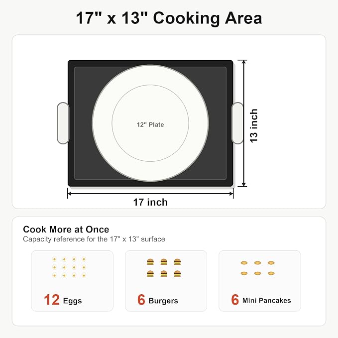Utheer 17 x 13 Nonstick Cast Iron Griddle for Gas Grill, Flat Top Plate | Fits Weber, Nexgrill, Charbroil, Camp Chef and Kenmore grills for outdoor cooking, breakfast, burgers and flat-top meals