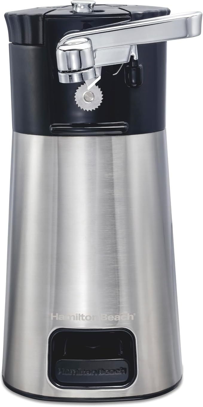 Hamilton Beach OpenStation Electric Can Opener With Automatic Shutoff | SureCut Technology Easily Aligns Cans | OpenMate Multi-Tool Jar & Bottle Opener | Cord Storage | Stainless Steel | 76382FJ