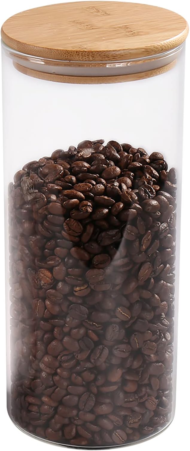 Glass Coffee Bean Container, 52.36 FL OZ (1550 ML), [Thickened Version] Glass Food Storage Jar with Airtight Seal Bamboo Lid - Clear Food Storage Canister for Serving Tea, Coffee, Spice and More