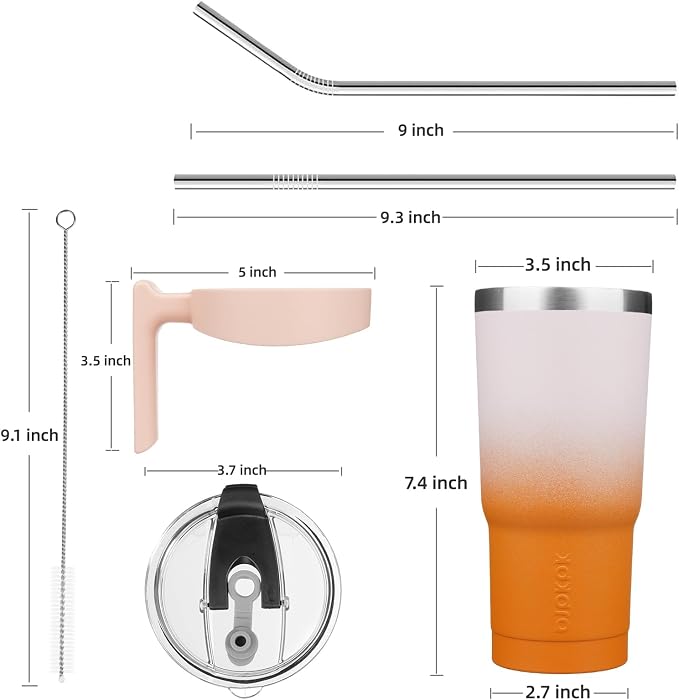 BJPKPK 20 oz Tumbler with Handle & Straw, Insulated Stainless Steel Mug | Double Wall Vacuum, Keeps Hot/Cold, Thermal Cup, BPA Free, Dishwasher Safe, Cupholder Fit, Coffee & Travel, Coral