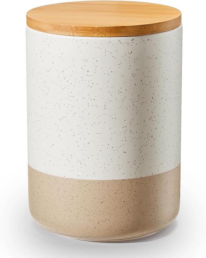 Kitchen Canister for Counter, Ceramic Food Storage Containers with Lids | 80 OZ Ceramic Food Storage Jars with Airtight Wood Lidsc,Countertop & Pantry Organization for Flour, Sugar, Coffee, Tea