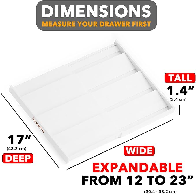 SpaceAid Bamboo White Spice Drawer Organizer, (Need 3" Deep Drawer) Expandable 4 Tier Spices Rack for Cabinet, Kitchen Seasoning Storage Insert (Jars Not Included, From 12" to 23" Wide)