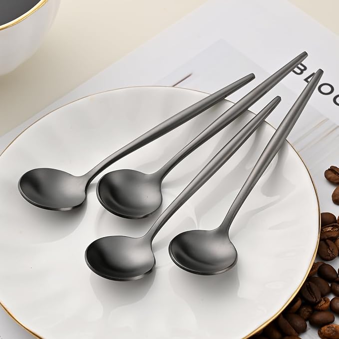5.1 Inches Satin Black SS18/10 Teaspoon,Set Of 4 Stainless Steel Mini Coffee Spoons,Small Tea Spoon,Black Demitasse Spoons,Espresso Spoon