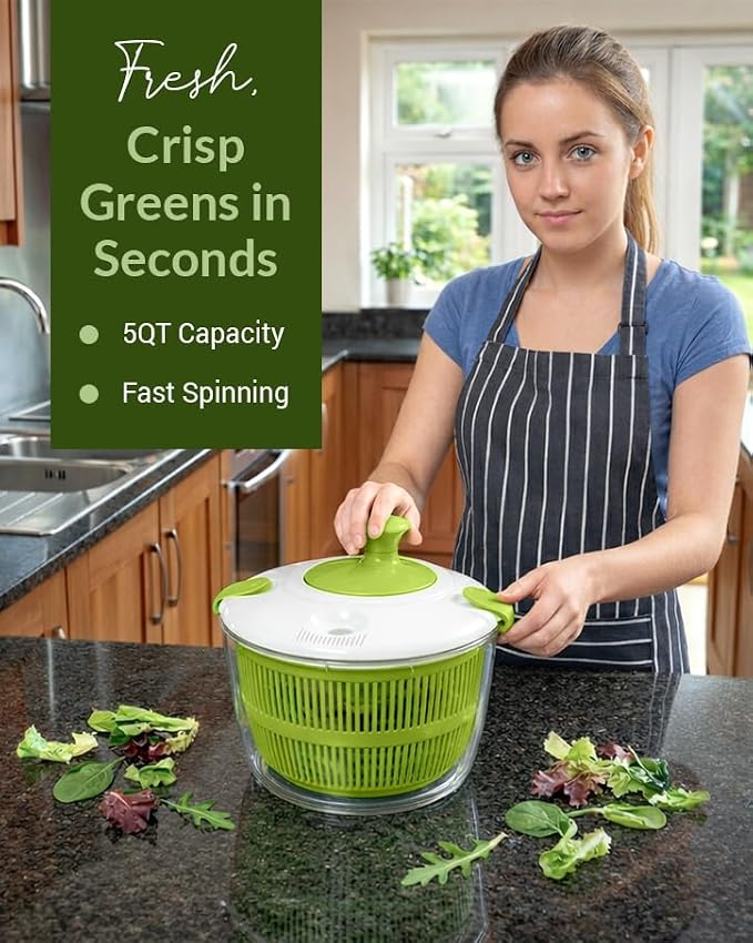 Salad Spinner-Lettuce Spinner, 5QT | Best Fruit Washer, Spinner Bowl, Easy-Spin Handle
