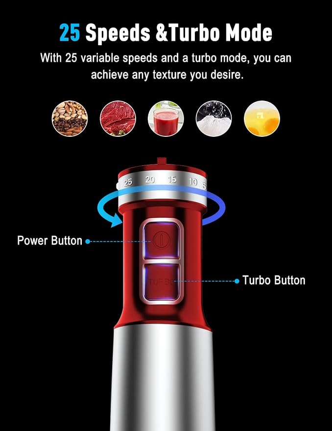 Powerful Immersion Blender handheld, 2026 New Update Hand Blender, Scratch-Resistant Corded Hand Mixer with Heavy-Duty Copper Brushless Motor and Gift Box Red