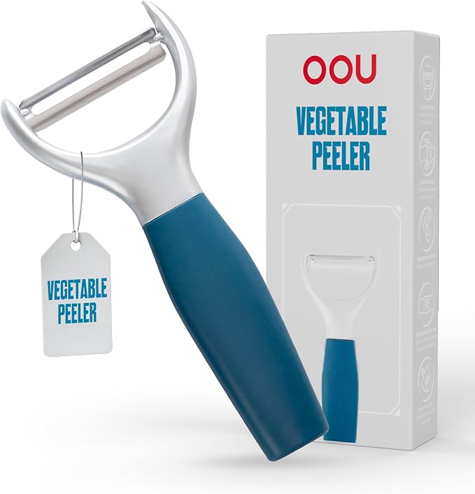 OOU Vegetable Peeler, Stainless Steel Y-Peeler with Sharp Swivel Blade, Premium Zinc Alloy Construction, Ergonomic TPE Non-Slip Grip Handle, Blue