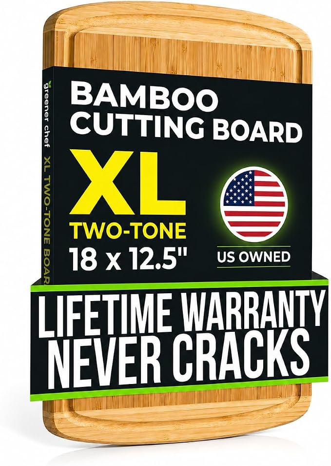 Greener Chef Luxury Bamboo Cutting Board (Extra Large) with Vertical Grain Strength Technology - Non Toxic, Spacious and Lightweight 18" XL Chopping Board Gift - Replacements for Life