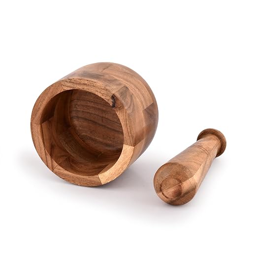 Handmade Acacia Wood Mortar and Pestle Perfect for Grinder for Herbs, Garlic, Walnut Spices & Kitchen Essentials Usage