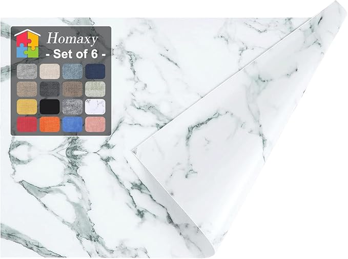 Homaxy PU Faux Leather Placemats for Dining Table, Set of 6, Marble | Waterproof Wipeable Washable Table Mats, Easy to Clean Anti-Slip Place Mats, 11.8" x 17"
