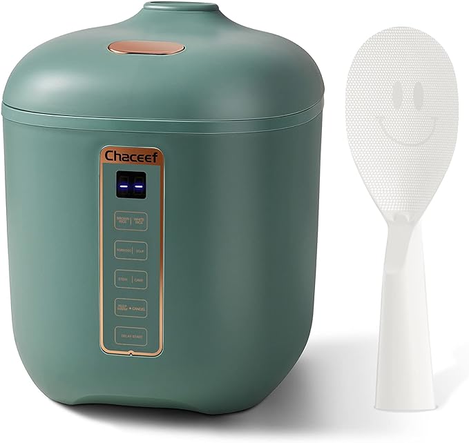 CHACEEF Rice Cooker 2 Cups Uncooked, 1.2L Portable Rice Cooker Small, Green | Smart Control, Non-Stick Pot, 24H Timer & Keep Warm, Multifunction for Soup, Oatmeal & Grain, Ideal for Dorm, Office & Travel