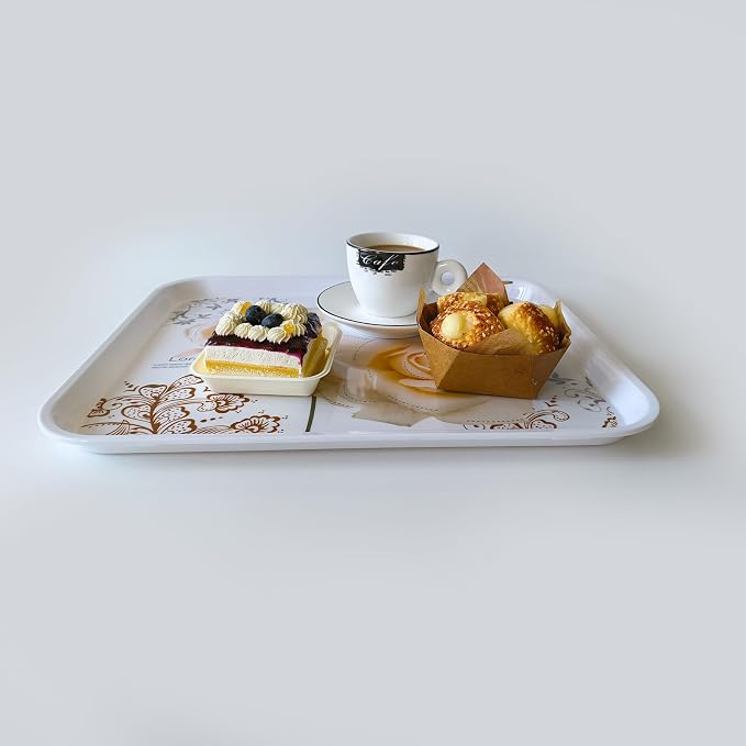 Large Floral Melamine Serving Trays 2 Pack Rectangle Food Platter | Stackable, Reusable, Raised Edge, Rectangular, Easy Clean,For Gift, Party, Decor, Home, Restaurant Use,Household Dining