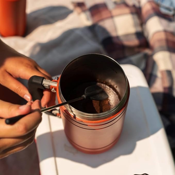 BruTrek by Planetary Design | BaseCamp French Press | 32 fl.oz - Red Rock | Double Wall Insulated Stainless Steel - Bru-Stop Technology, No Grounds in Coffee, No Spill Lid (Red Rock, 32 fl.oz)