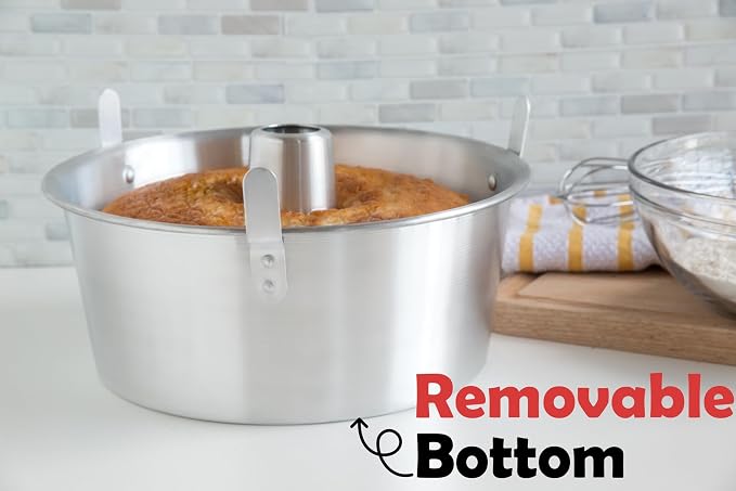 Fox Run Angel Food Cake Pan, Removable Bottom, Aluminum 9.75" Tube Cake Pan | Bake Bundt Cakes & Angel Food Cakes | Tube Cake Pan With Cooling Feet | Consistent Results | Kitchen Essential Baking Pan