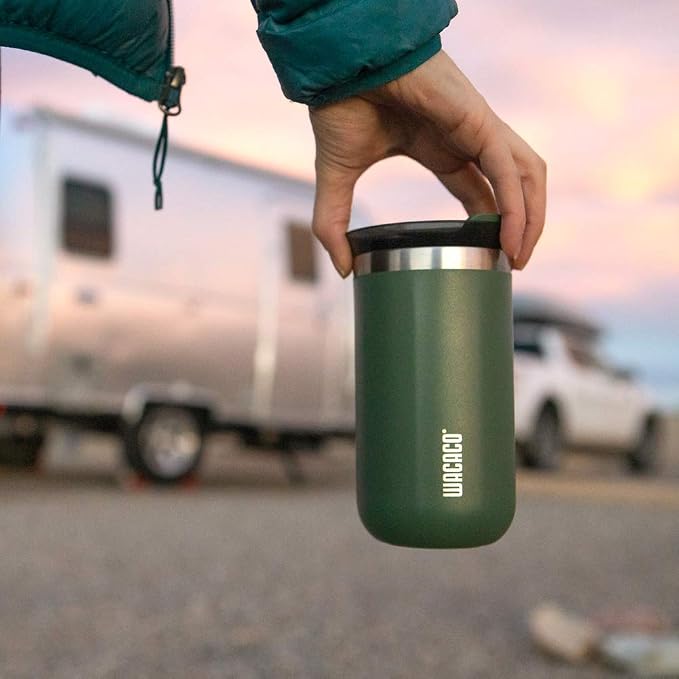 WACACO Octaroma Lungo Vacuum Insulated Coffee Mug, Double-wall Stainless Steel Travel Tumbler With Drinking Lid, 10 fl oz(300ml), Pomona Green