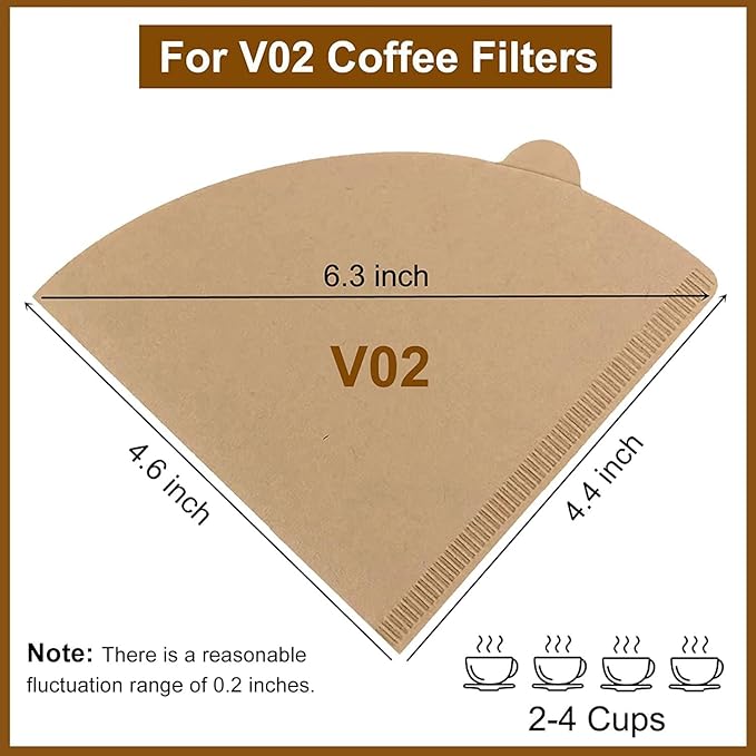 Clinuse Cone Coffee Filters #2, 600 Count Unbleached Size 02 Coffee Filter, Disposable Natural Paper Filters 2-4 Cup, 02 Cone Filters for Pour Over and Drip Coffee Maker