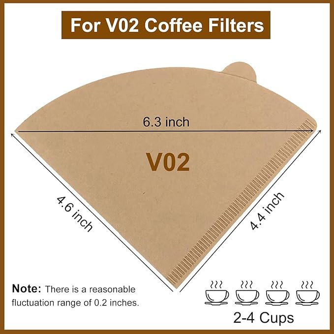 Clinuse Cone Coffee Filters #2, 300 Count Unbleached Size 02 Coffee Filter, Disposable Natural Paper Filters 2-4 Cup, 02 Cone Filters for Pour Over and Drip Coffee Maker