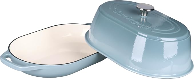 Enameled Cast Iron Dutch Oven Pot with Dome Lid, Oval Bread Oven for Homemade Sourdough Bread Baking, Oven Safe up to 500°F, 6 Quart, Sea Salt