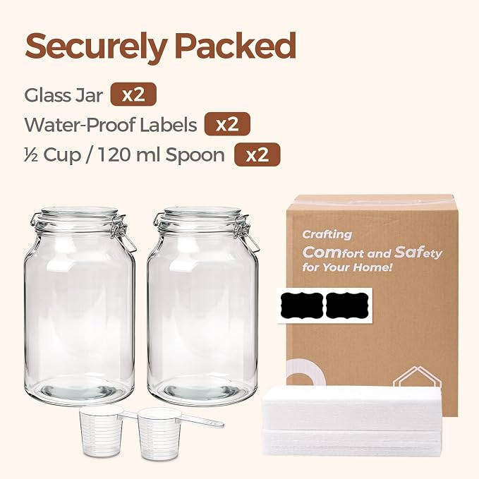 ComSaf Large Glass Jars with Airtight Lids 1.1 Gallon 2 Pack Wide Mouth | Flour sugar rice, Kombucha kimchi, Sourdough pickling, Pantry organization, Pickling fermenting, Cabinet organization
