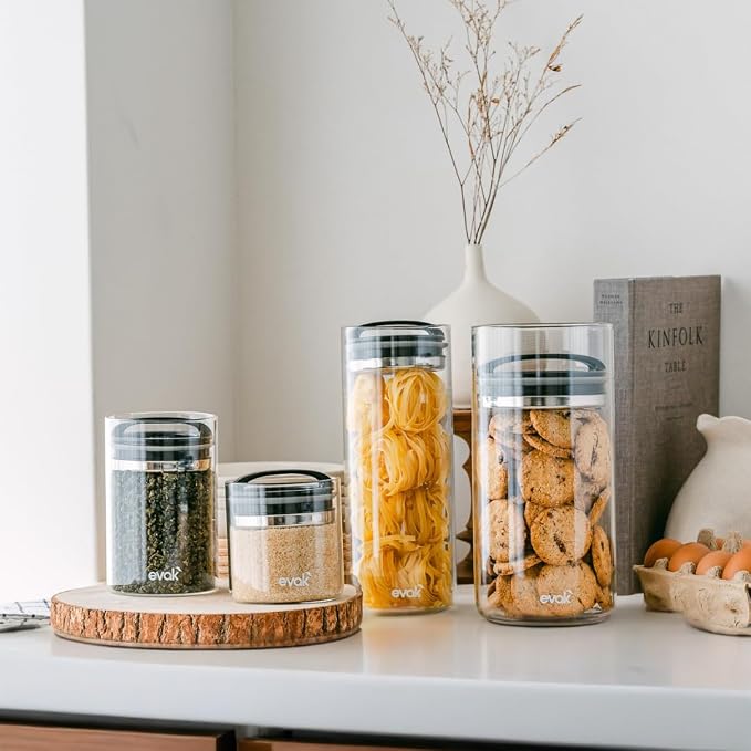 Prepara Evak Compact Glass Food Storage Container, Large, 6' x 3.75' | Airtight Glass Canister with Black Gloss Handle, Vacuum Seal Keeps Food Fresh Longer, Ideal for Coffee, Tea & Pantry Storage