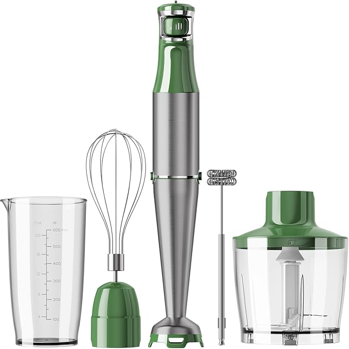 Turelar Immersion Blender Handheld 5 in 1 Hand Blender Set 1100W Heavy Duty | Trigger Variable Speed, Emulsion Stick Mixer with Food Processor, Whisk, Frother, for Soup, Puree, Baby Food, Anti-scratch