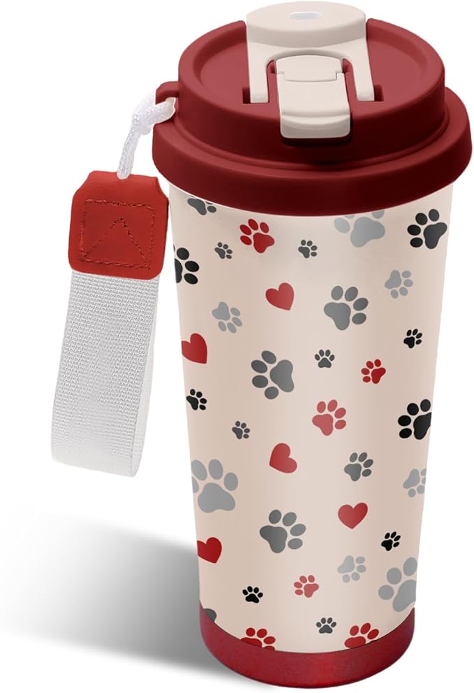 Cute Dog Gifts Stainless Steel 2-in-1 Lid Coffee Tumbler 19 oz Dog Paw Print Insulated Travel Coffee Mug Dogs Lovers Gifts for Women Birthday Christmas