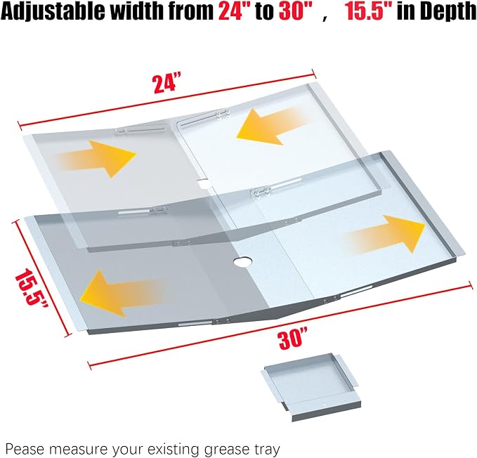 BBQCuker Universal Grease Tray with Catch Pan for Nexgrill, Dyna-Glo, Expert Grill, Kenmore, BHG and Grill Replacement Parts, Adjustable 24"-30" Drip Pan for 4/5 Burner Gas Grill