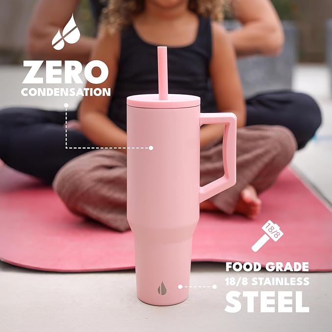 Elemental Spill Proof 40oz Insulated Tumbler with Handle & Straw Travel Mug | Stainless Steel Commuter Travel Coffee Mug for Cold Beverages, Includes 2 Straws & a Spill Proof Lid for Everyday Use