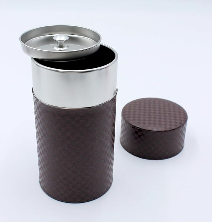 Japanese Pokkan Matcha Coffee Spice Tea Tin Canister Washi Paper Storage with Lid 7.05 oz Capacity (Cha)