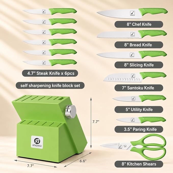 iMarku 14-piece high-carbon stainless steel knife set, dishwasher safe | Ultra-sharp Japanese knife, built-in sharpener, non-slip ergonomic handle, restaurant-grade quality, eco-friendly