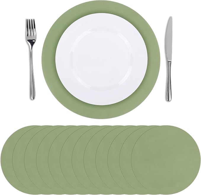 SHACOS 100 PCS Round Paper Placemats 13 inch Disposable Paper Place Mats for Dinner Wedding Birthday Party Festival Table Decoration Indoor Outdoor, Sage Green