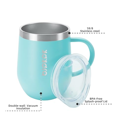 BJPKPK 2PCS Insulated Coffee Mug with Lid, 12oz Stainless Steel Tumbler | Travel Coffee Mug with Handle, Vacuum Insulated Tumbler Cup for Camping, Office, Home, BPA Free Lid, Hot & Cold