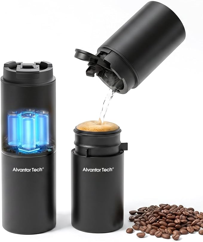 2-in-1 Portable Electric Burr Coffee Grinder - Grind & Brew, 38 Adjustable Settings, Ceramic Alloy Burrs, Rechargeable, with Cups, Filter & Lid for Home, Travel & Camping