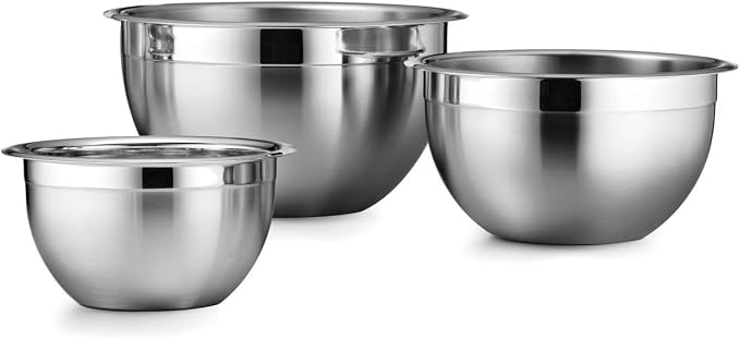 Tramontina Gourmet 3-Pc Stainless Steel Mixing Bowls Set | Ideal for Salads, Preparing and Serving, Dishwasher-Safe