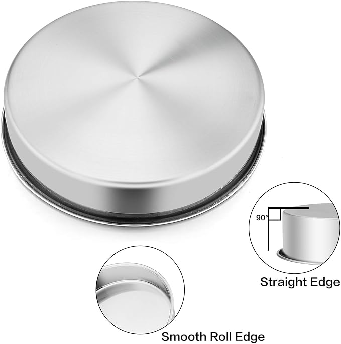 P&P CHEF 11 Inch Round Cake Pan Set of 3, Stainless Steel Baking Cake Pans | Round Baking Cake Pan Bakeware for Layer Birthday Cake, Fit Oven/Pots/Pressure Cooker, Leakproof & Dishwasher Safe, Silver