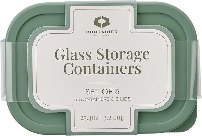 Glass Food Storage Containers with Lids — 6 Piece — 24.4 oz Glass with BPA-Free Leakproof Stackable Lids — Microwave, Oven & Dishwasher Safe — Ideal for Meal Prep & More - Soft Sage