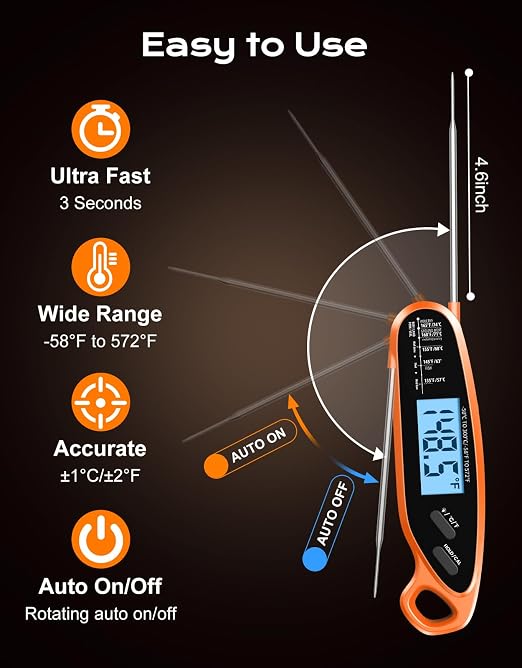 Digital Meat Thermometer for Cooking with Dual Probe | Large Backlit & Calibration, Kitchen Food Thermometer for Candy, Oven, Grill, BBQ, Smoker, Oil Fry Instant Read Thermometers