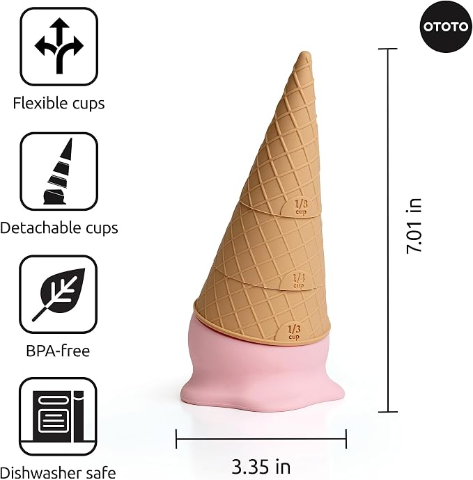 OTOTO Coney Ice Cream Measuring Cups Set – Detachable Plastic Measuring Cup Set for Baking & Cooking, Cute Measuring Cups for Liquid, Cute Baking Supplies, Kitchen Gadgets, Baking Gifts