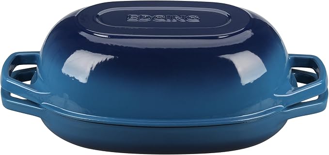 EDGING CASTING Enameled Cast Iron Oval Dutch Oven Pot with Lid, Dutch Oven for Sourdough Bread Baking, Bread Oven, Bread Dutch Oven, Oval Bread Pan, 5qt, Lake Blue