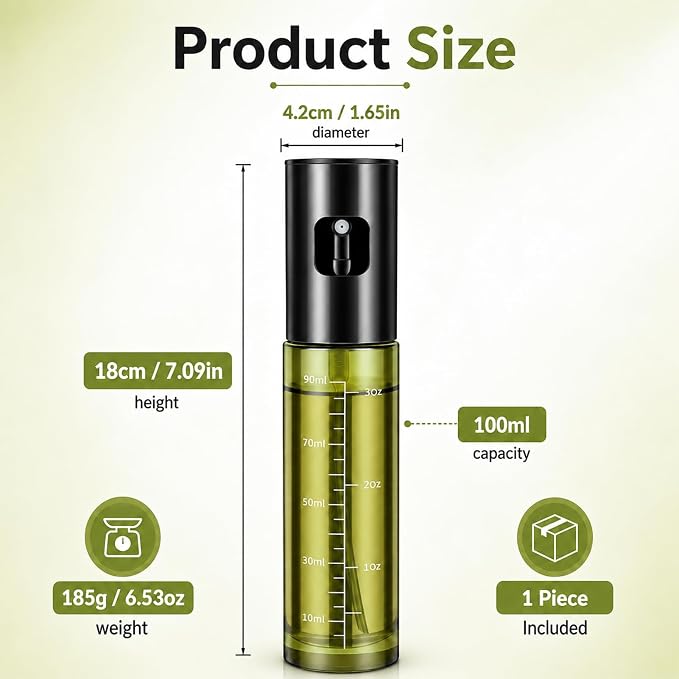 Oil Sprayer For Cooking,Olive Oil Spray Bottle Mister Refillable | Light-Proof 100ml Food Oil Dispenser,for Kitchen, Salad, Baking, BBQ, Frying
