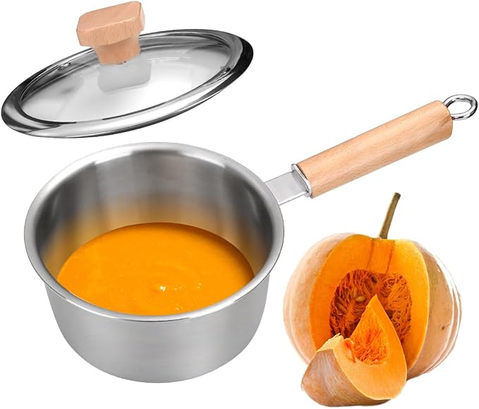 Sauce pan with Glass Lids,1.5QT Uncoated Stainless Steel SaucePan | Milk Pot with Staly-Cool Handle, 3-ply Induction Base Stock Pot for Most Cooktops, Dishwasher Safe