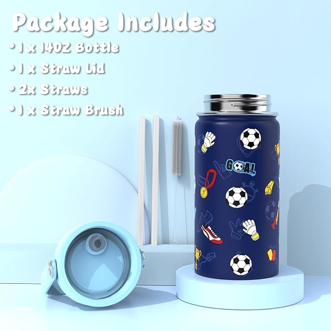 Bento Lunch Box for Kids Adult, Leakproof 3-4 Compartment Bento Box Set with Insulated Food Jar,Water Bottle, Lunch Bag, School Lunch Container for Toddler Teen Girls Boys Ages 3+(Football)