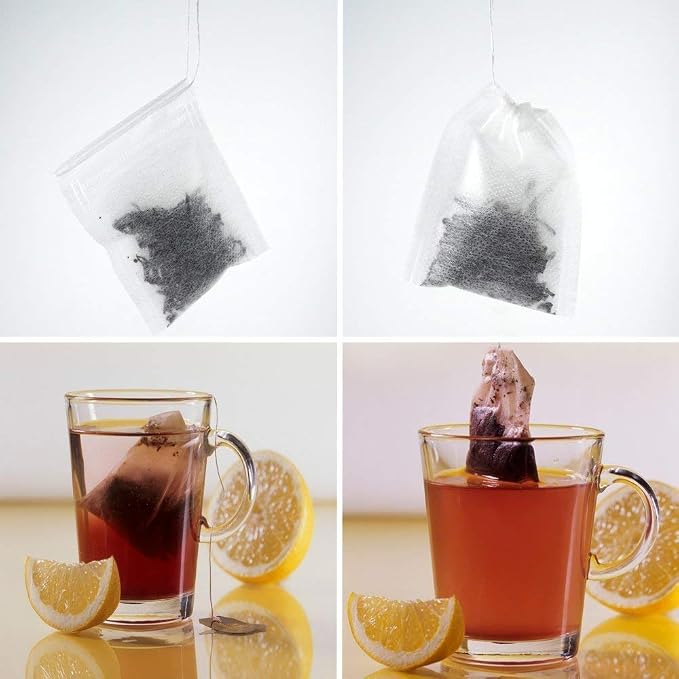100 Pack Disposable Tea Filter Bags Empty Muslin Drawstring Seal Filter Tea Bags Drawstring Herb Loose Tea Bag Tea Filter Pouches Empty Tea Bags (1.97"X2.76" / 5cm X 7cm)